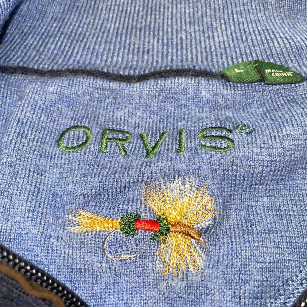 Orvis‎ Mens Quarter Zip Sweater Navy Blue Fly Fishing Lure Mock Neck 28RZ L